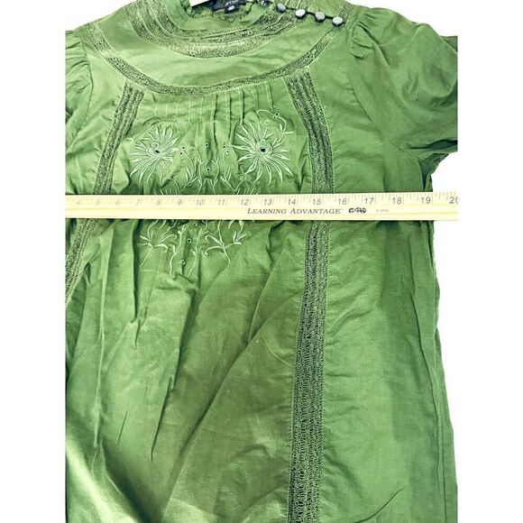 Beautiful J. Crew Green Long Sleeve Dress Cotton Eyelet Collar Accent EUC XS - Picture 11 of 11